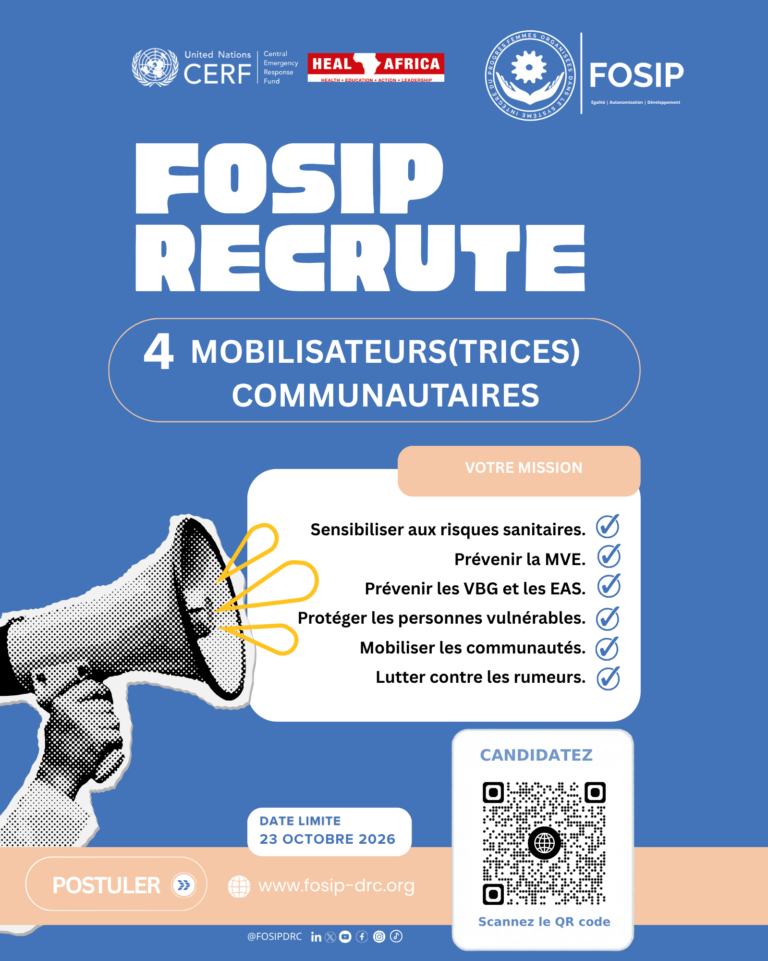 FOSIP RECRUTE A GOMA MOBILISATEURS